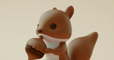 3D render of a chipmunk holding an acorn.
