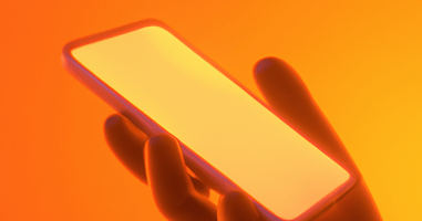 3D render of a hand holding a phone.