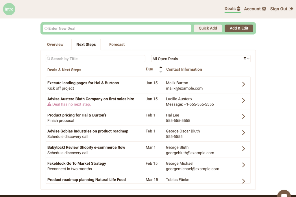 Intro CRM next steps screenshot.