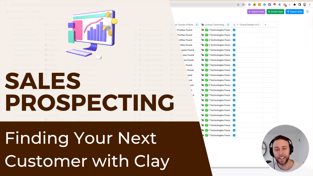 Preview image of video about sales prospecting and finding your next customer with Clay.